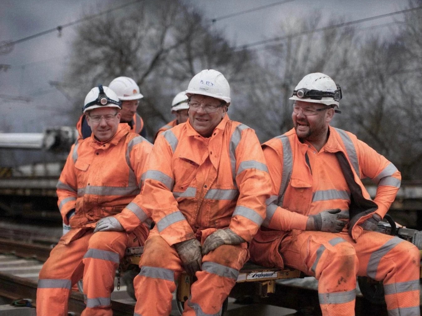 Rail crew taking a break on the track